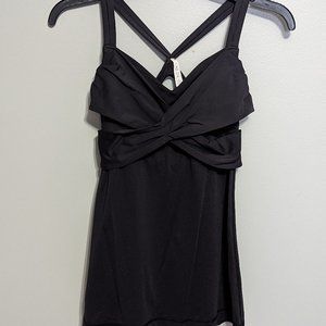 Lululemon Wrap It Up Tank Top WOMENS SZ 4 Black Racerback Shelf Bra Cut Out Yoga
